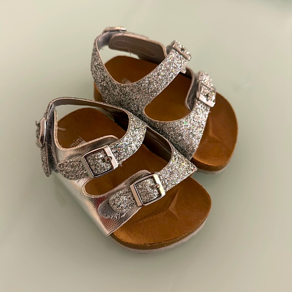 Mini Mia baby girl silver sparkly footbed sandals